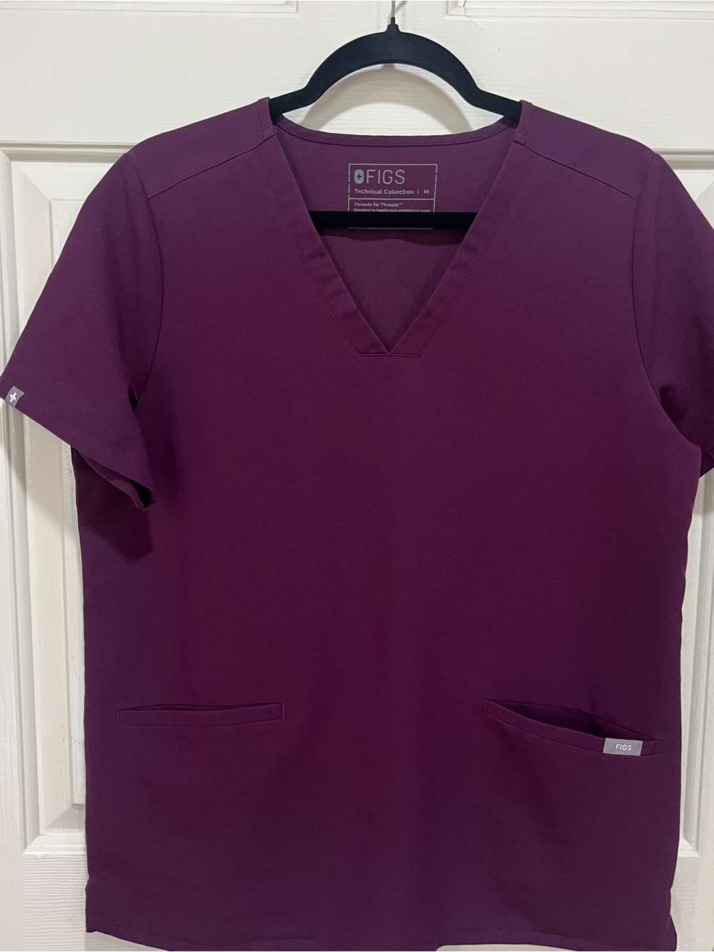 FIGS Women's Casma Scrub Top in Deep Plum with Joggers in Medium size